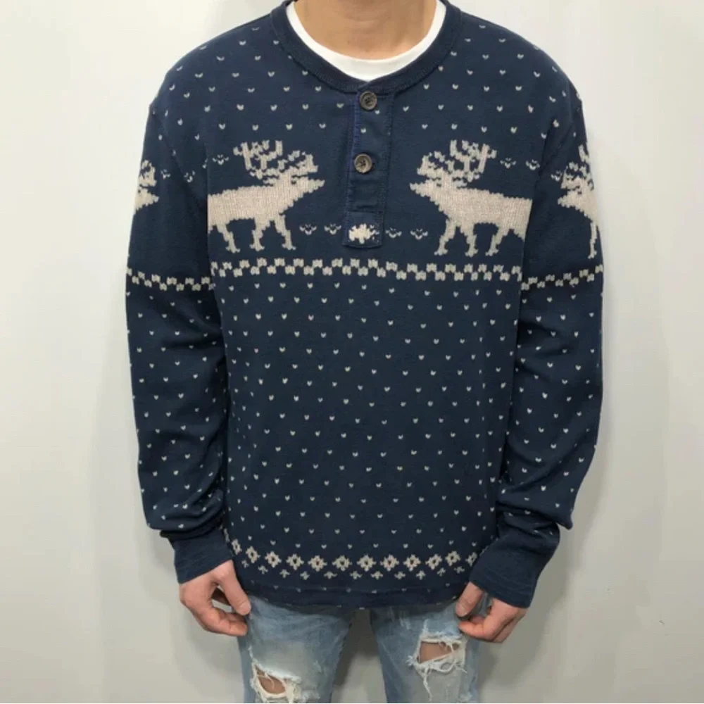 Vintage Polo Ralph Lauren Blue Reindeer Crewneck Sweater - Picture 1 of 12